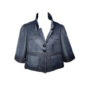 NANETTE LEPORE Black Metallic Cropped Jacket‎ Lace  Preppy Retro Glam   4